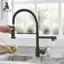GobekUsa Black Spring Kitchen Faucet with Sprayer and Brushed Nickel Finish