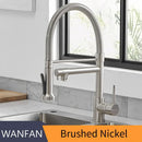 GobekUsa Black Spring Kitchen Faucet with Sprayer and Brushed Nickel Finish