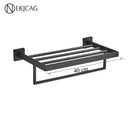 GobekUsa Black Bathroom Set: Towel Holder, Paper Holder, Gold Rod, Robe Hook - Stainless Steel Accessories