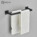GobekUsa Black Bathroom Set: Towel Holder, Paper Holder, Gold Rod, Robe Hook - Stainless Steel Accessories
