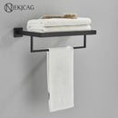 GobekUsa Black Bathroom Set: Towel Holder, Paper Holder, Gold Rod, Robe Hook - Stainless Steel Accessories