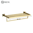 GobekUsa Black Bathroom Set: Towel Holder, Paper Holder, Gold Rod, Robe Hook - Stainless Steel Accessories