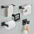 GobekUsa Black Bathroom Set: Towel Holder, Paper Holder, Gold Rod, Robe Hook - Stainless Steel Accessories