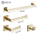 GobekUsa Black Bathroom Set: Towel Holder, Paper Holder, Gold Rod, Robe Hook - Stainless Steel Accessories