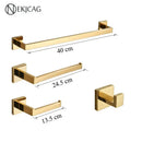 GobekUsa Black Bathroom Set: Towel Holder, Paper Holder, Gold Rod, Robe Hook - Stainless Steel Accessories