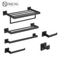 GobekUsa Black Bathroom Set: Towel Holder, Paper Holder, Gold Rod, Robe Hook - Stainless Steel Accessories