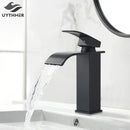 GobekUsa Black Brass Bathroom Waterfall Sink Faucet Hot&Cold Mixer Vanity Tap Deck Mounted