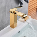 GobekUsa Black Brass Bathroom Waterfall Sink Faucet Hot&Cold Mixer Vanity Tap Deck Mounted