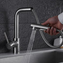 GobekUsa Brass Brushed Nickel Kitchen Faucet High Arch Swivel Pull Out Spray Mixer Tap
