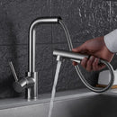 GobekUsa Brass Brushed Nickel Kitchen Faucet High Arch Swivel Pull Out Spray Mixer Tap