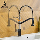 GobekUsa Black Brass Kitchen Faucet Pull Out Swivel Spout Mixer Tap