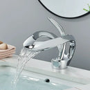 GobekUsa Black Brass Waterfall Basin Faucet, Single Handle Deck Mount Vanity Tap