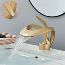 GobekUsa Black Brass Waterfall Basin Faucet, Single Handle Deck Mount Vanity Tap