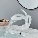 GobekUsa Black Brass Waterfall Basin Faucet, Single Handle Deck Mount Vanity Tap