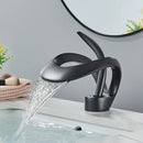 GobekUsa Black Brass Waterfall Basin Faucet, Single Handle Deck Mount Vanity Tap