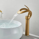 GobekUsa Black Brass Waterfall Basin Faucet, Single Handle Deck Mount Vanity Tap