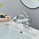 GobekUsa Black Brass Waterfall Basin Faucet, Single Handle Deck Mount Vanity Tap