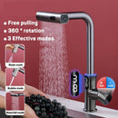 GobekUsa Digital Display Waterfall Kitchen Sink Faucet with Pull Out Sprayer
