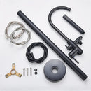 GobekUsa Black Dual Handle Freestanding Bathtub Faucet Set Floor Standing Bath Mixer Tap