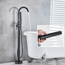 GobekUsa Black Dual Handle Freestanding Bathtub Faucet Set Floor Standing Bath Mixer Tap