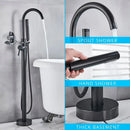 GobekUsa Black Dual Handle Freestanding Bathtub Faucet Set Floor Standing Bath Mixer Tap