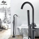 GobekUsa Black Dual Handle Freestanding Bathtub Faucet Set Floor Standing Bath Mixer Tap