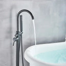GobekUsa Black Dual Handle Freestanding Bathtub Faucet Set Floor Standing Bath Mixer Tap