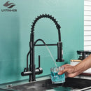 GobekUsa Black Dual Handle Kitchen Faucet with Water Purification Feature, 360° Rotation