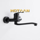 GobekUsa Dual Hole Kitchen Faucet, Black Brass Chrome Mixer Tap for Sink