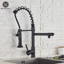 GobekUsa Dual Spout Kitchen Sink Faucet - Matte Black Finish, Deck Mount Spring Mixer