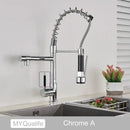 GobekUsa Dual Spout Kitchen Sink Faucet - Matte Black Finish, Deck Mount Spring Mixer