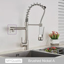 GobekUsa Dual Spout Kitchen Sink Faucet - Matte Black Finish, Deck Mount Spring Mixer