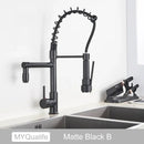 GobekUsa Dual Spout Kitchen Sink Faucet - Matte Black Finish, Deck Mount Spring Mixer