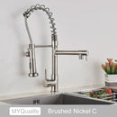 GobekUsa Dual Spout Kitchen Sink Faucet - Matte Black Finish, Deck Mount Spring Mixer