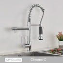 GobekUsa Dual Spout Kitchen Sink Faucet - Matte Black Finish, Deck Mount Spring Mixer