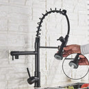 GobekUsa Dual Spout Kitchen Sink Faucet - Matte Black Finish, Deck Mount Spring Mixer