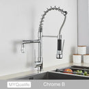 GobekUsa Dual Spout Kitchen Sink Faucet - Matte Black Finish, Deck Mount Spring Mixer