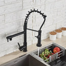 GobekUsa Dual Spout Kitchen Sink Faucet - Matte Black Finish, Deck Mount Spring Mixer