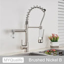 GobekUsa Dual Spout Kitchen Sink Faucet - Matte Black Finish, Deck Mount Spring Mixer