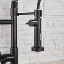 GobekUsa Dual Spout Kitchen Sink Faucet - Matte Black Finish, Deck Mount Spring Mixer