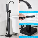 GobekUsa Black Floor Mounted Bathtub Faucet Set with Waterfall Mixer Tap
