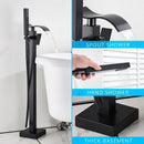 GobekUsa Black Floor Mounted Bathtub Faucet Set with Waterfall Mixer Tap