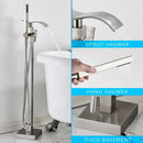 GobekUsa Black Floor Mounted Bathtub Faucet Set with Waterfall Mixer Tap