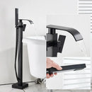 GobekUsa Black Floor Mounted Bathtub Faucet Set with Waterfall Mixer Tap