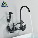 GobekUsa Black SUS 304 Wall Mounted Gourmet Kitchen Faucet with Extendable Bidet