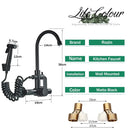 GobekUsa Black SUS 304 Wall Mounted Gourmet Kitchen Faucet with Extendable Bidet