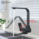 GobekUsa 360° Rotating Black Kitchen Faucet, Deck Mount Sink Mixer Tap, 304 Stainless Steel