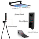 GobekUsa LED Black Wall Mounted Shower Faucet Set with Rainfall Shower Head