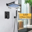 GobekUsa LED Black Wall Mounted Shower Faucet Set with Rainfall Shower Head