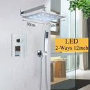 GobekUsa LED Black Wall Mounted Shower Faucet Set with Rainfall Shower Head